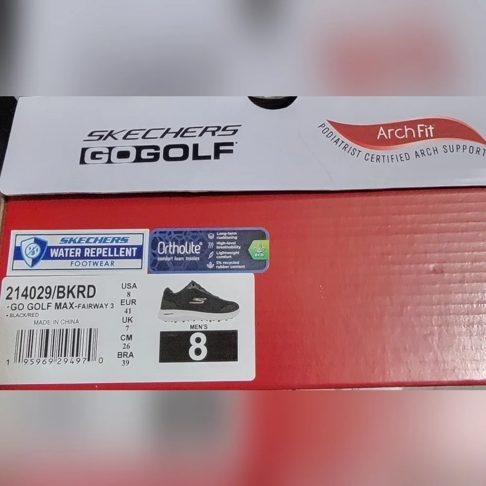 Skechers GO GOLF Men's Size 8 Max Fairway 3 Water Repellent BLACK/RED 214029 New